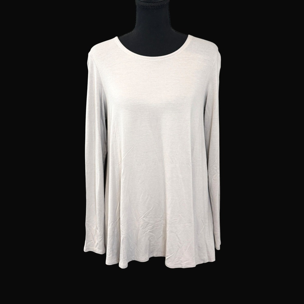 Eileen Fisher Long Sleeve Top PM Gray Stretch Minimalist Layering Elevated Basic